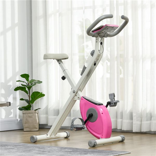 Soozier Foldable Exercise Bike 8-Level Magnetic Resistance - Pink