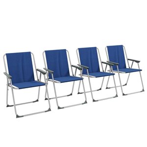 Outsunny Folding Patio Camping Chairs Set with Armrest - Blue