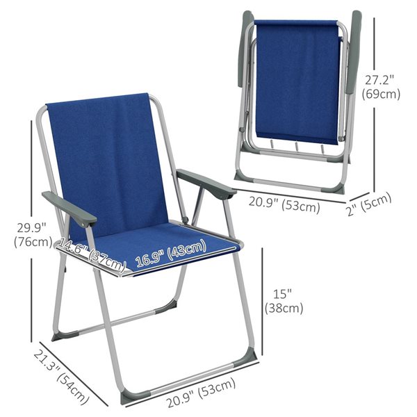 Outsunny Folding Patio Camping Chairs Set with Armrest - Blue