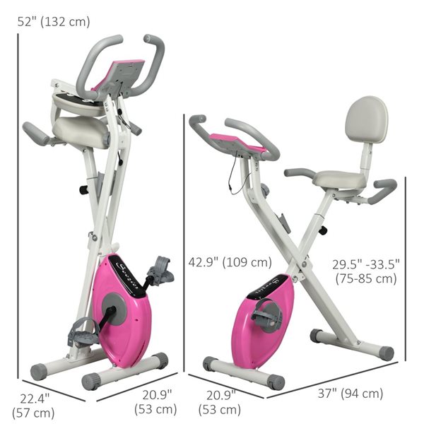 Soozier Foldable Exercise Bike 8-Level Quiet Magnetic Resistance - Pink