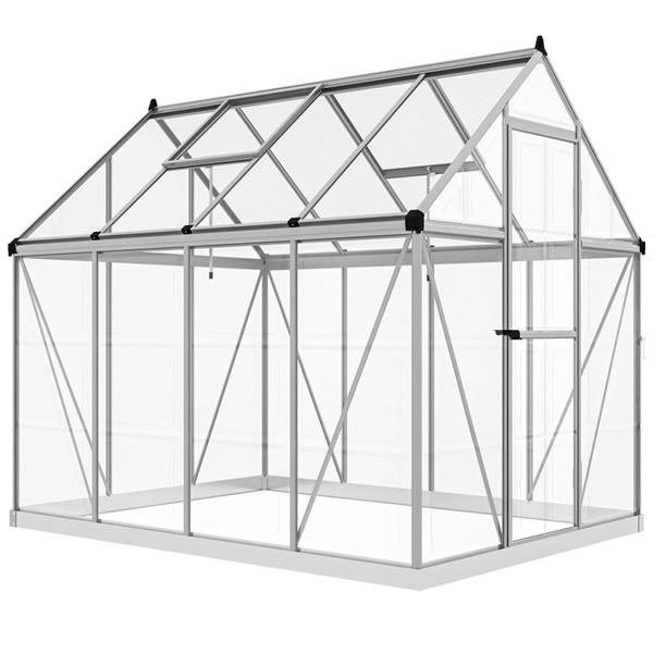 Serre Outsunny plain-pied en polycarbonate 6 x 8 pi, argent