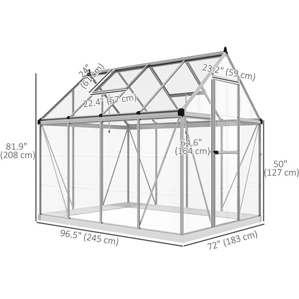 Outsunny 6 x 8-ft Polycarbonate Walk-in Greenhouse - Silver