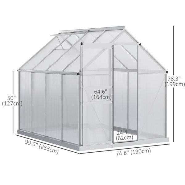 Outsunny 6 x 8 x 6.5-ft Clear Polycarbonate Walk-in Greenhouse Walk-in