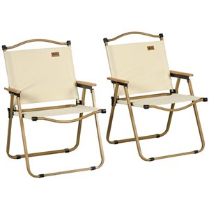 Outsunny 2 Portable Folding Camping Armchair Set - Beige