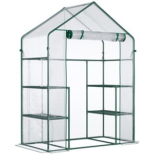 Outsunny Mini Greenhouse Walk-in with 4 Shelves - Roll-Up Door