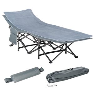 Outsunny Dark Grey Folding Camping Cot for Adults with Mattress Pillow