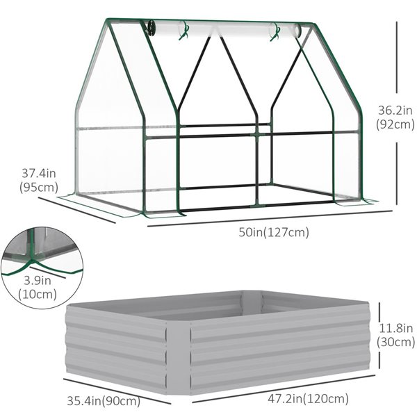 Plates-bandes surélevées Outsunny 6 x 3 pieds avec serre à grande fenêtre, transparent