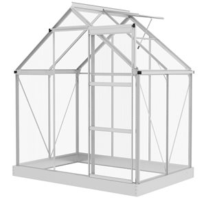Outsunny 6 x 4-ft Walk-In Polycarbonate Greenhouse with Foundation Window