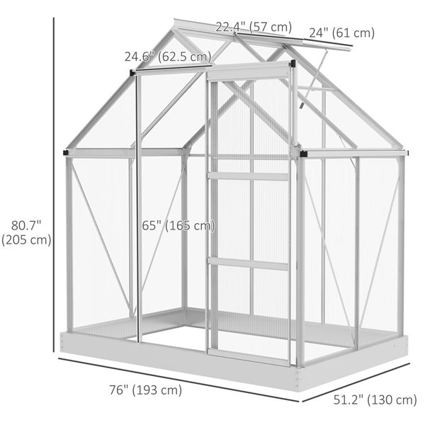 Outsunny 6 x 4-ft Walk-In Polycarbonate Greenhouse with Foundation Window