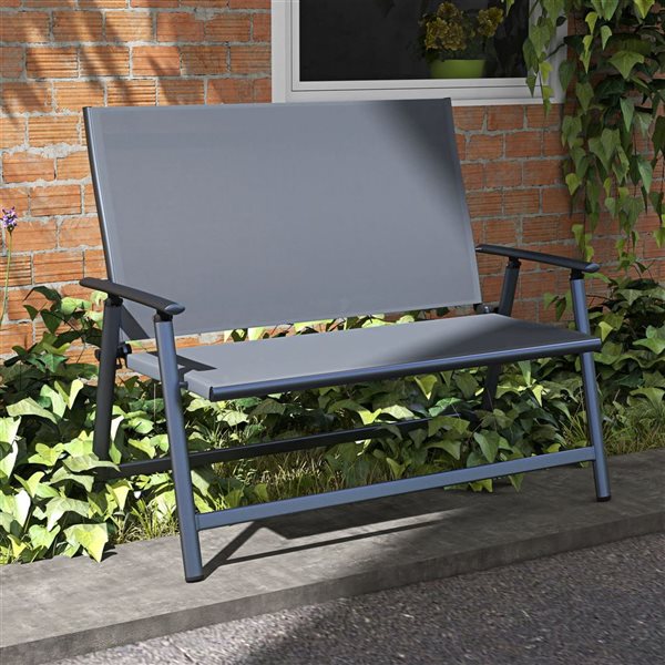 Chaise de jardin pliante Outsunny pour 2 personnes avec accoudoir et assise en tissu maillé