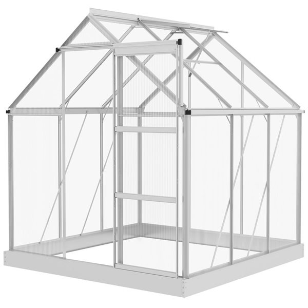 Outsunny 6 x 6-ft Walk-In Polycarbonate Greenhouse with Foundation Window