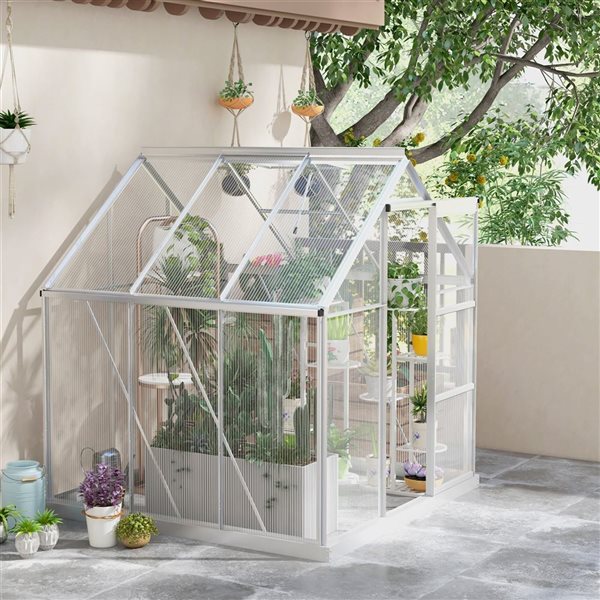 Outsunny 6 x 6-ft Walk-In Polycarbonate Greenhouse with Foundation Window