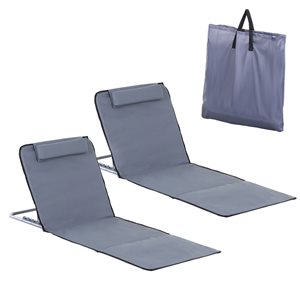 Outsunny 2-Piece Folding Beach Lounge Chair with Pillow - Grey