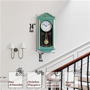 Horloge grand-père rustique en plastique fini bois bleu Clockswise murale à pendule