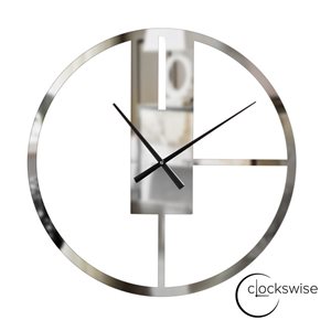 Clockswise Modern Wall Clock with Mirror Face Silver Metal 22.75-in