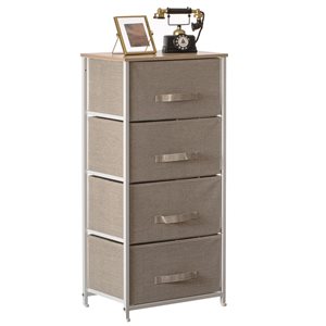 Basicwise San Bins and White Frame 4-Drawer Night Chest and Storage Chest - Beige