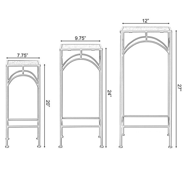 Uniquewise Set of 3 Decorative Gold Metal Square Plant Stand with White Marble Top