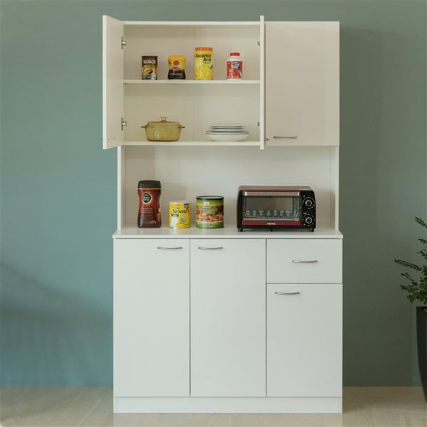 Armoire de cuisine Basicwise blanche avec tiroirs, portes et tablettes 15,75 x 39,75 x 71 po