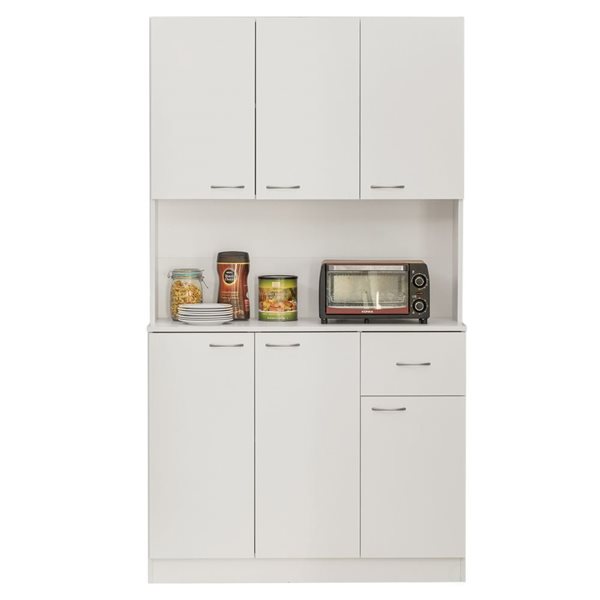 Basicwise Kitchen Pantry White Storage Cabinet with Drawer, Doors and Shelves 15.75 x 39.75 x 71-in