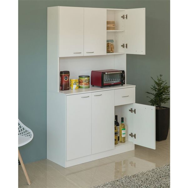 Basicwise Kitchen Pantry White Storage Cabinet with Drawer, Doors and Shelves 15.75 x 39.75 x 71-in