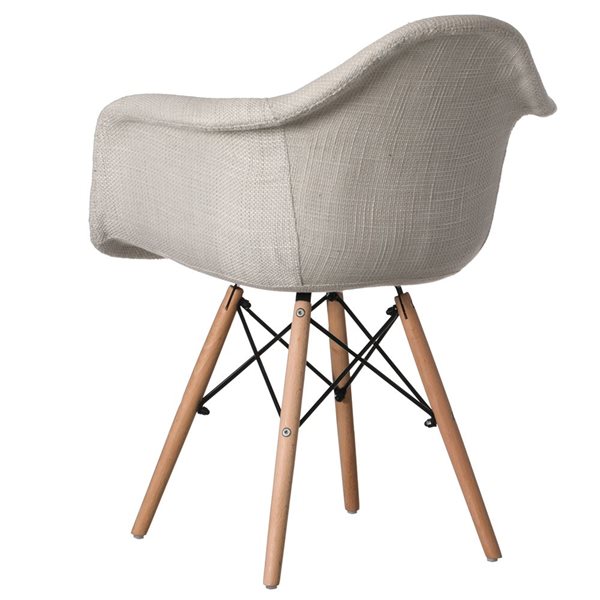 Fabulaxe Set of 2 Mid-Century Modern Style White Fabric Lined Armchair with Beech Wooden Legs