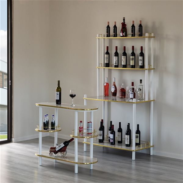 Fabulaxe Set of 2 White Bartending Serving Display Station with Tier Shelves - Wood