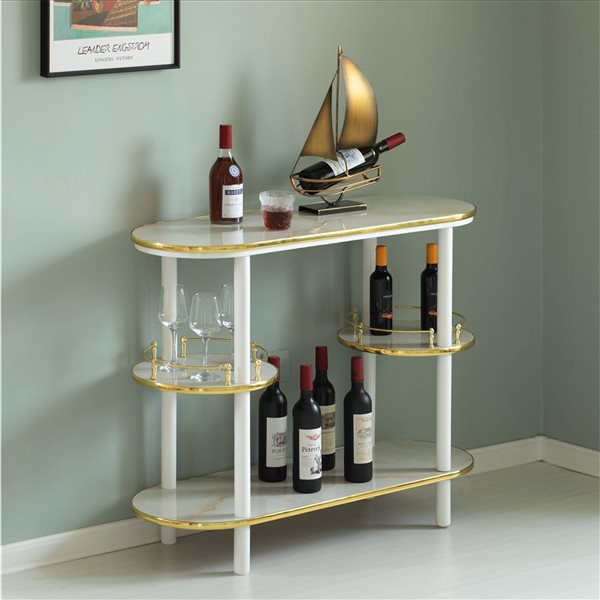 Fabulaxe Set of 2 White Bartending Serving Display Station with Tier Shelves - Wood