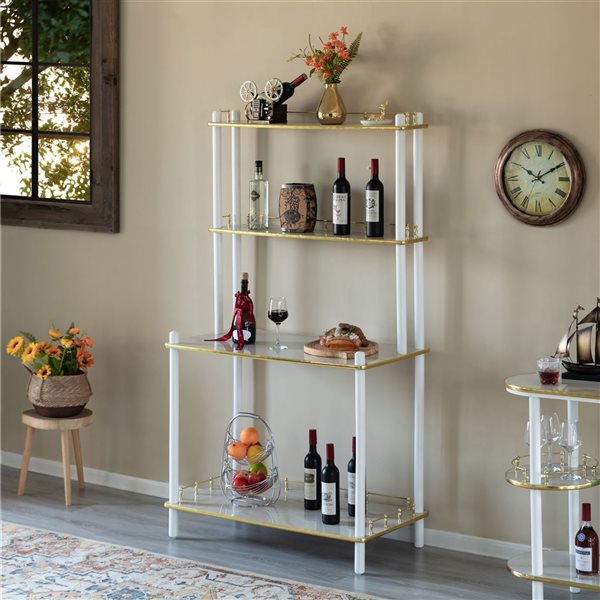 Fabulaxe Set of 2 White Bartending Serving Display Station with Tier Shelves - Wood