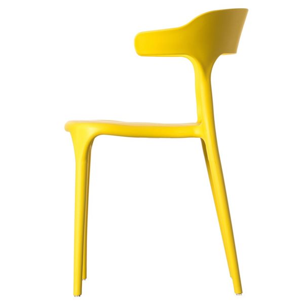 Fabulaxe Set of 4 Modern Yellow Plastic Outdoor Dining Chair with Open U Shaped Back