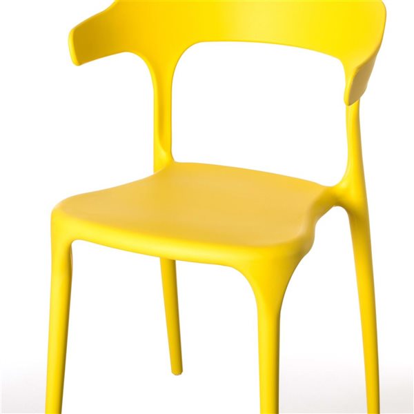 Fabulaxe Set of 4 Modern Yellow Plastic Outdoor Dining Chair with Open U Shaped Back