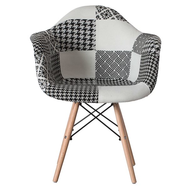 Jeu de 4 fauteuils en tissu noir et blanc Fabulaxe de style moderne du milieu du siècle avec pattes en hêtre