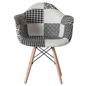 Jeu de 4 fauteuils en tissu noir et blanc Fabulaxe de style moderne du milieu du siècle avec pattes en hêtre