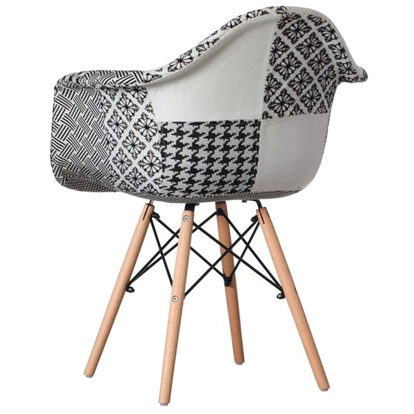 Fabulaxe Set of 4 Mid-Century Modern Style Black and White Fabric Lined Armchair with Beech Wooden Legs