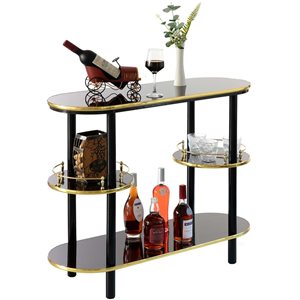 Fabulaxe Modern Display Wooden Console Bar with Tiered Open Shelves - Brown