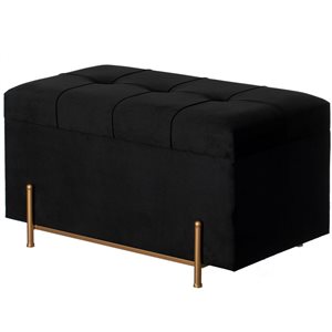 Fabulaxe Large Velvet Storage Ottoman Stool Box with Golden Legs - Black