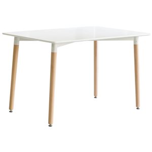 Fabulaxe White Plastic Tabletop and Solid Beech Wood Legs 4-ft Rectangular Dining Table