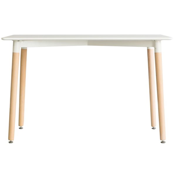 Table à manger rectangulaire Fabulaxe en plastique blanc et pattes en bois de hêtre massif, 4 pi