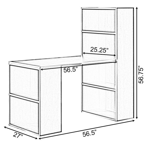 Basicwise Large Computer Writing Workstation Table with Combo Bookshelf Bookcase - Cherry