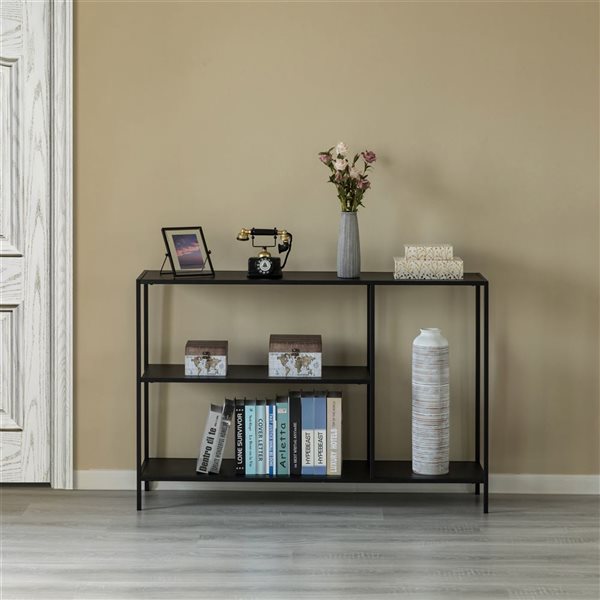 Fabulaxe Modern Display Black Metal Console Table with Open Shelfs - 47.25 x 12-in