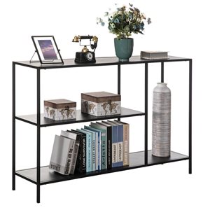 Fabulaxe Modern Display Black Metal Console Table with Open Shelfs - 47.25 x 12-in