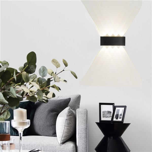 Lampes murales décoratives noires 8 W Quickway Imports intérieur/extérieur blanc froid 4000 K, lot de 4