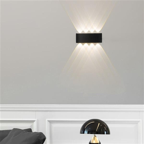 Lampes murales décoratives noires 8 W Quickway Imports intérieur/extérieur blanc froid 4000 K, lot de 4