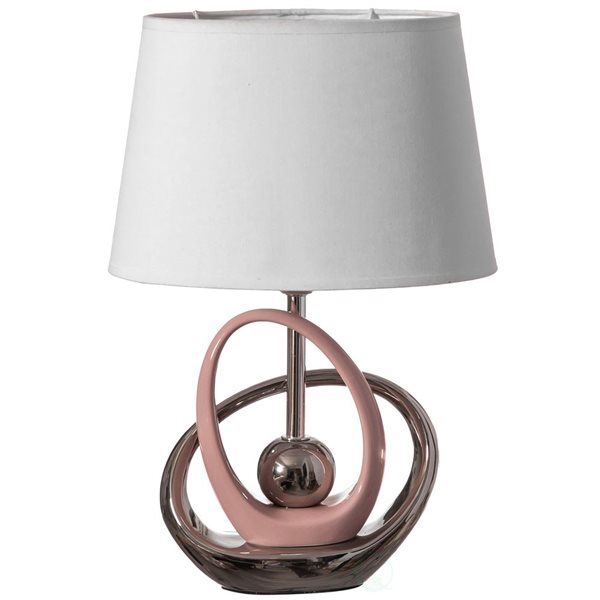 Quickway Imports 16-in Ceramic Table Lamp with Reflecting Silver and Pink Circular Stand and White Lampshade