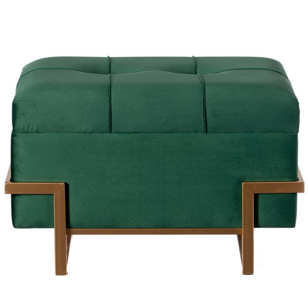 Fabulaxe Rectangle Green Velvet Storage Ottoman Stool Box with Abstract Golden Legs - Small