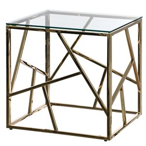 Fabulaxe Modern Gold Square Tempered Glass Top Metal Coffee Table - 21.75-in