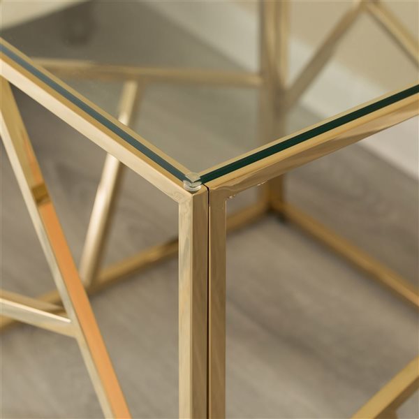 Fabulaxe Modern Gold Square Tempered Glass Top Metal Coffee Table - 21.75-in