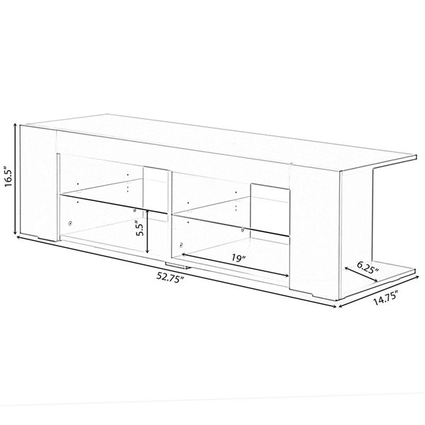 Basicwise White Entertainment TV Stand with LED Lights and Glass Shelves with UV Frame