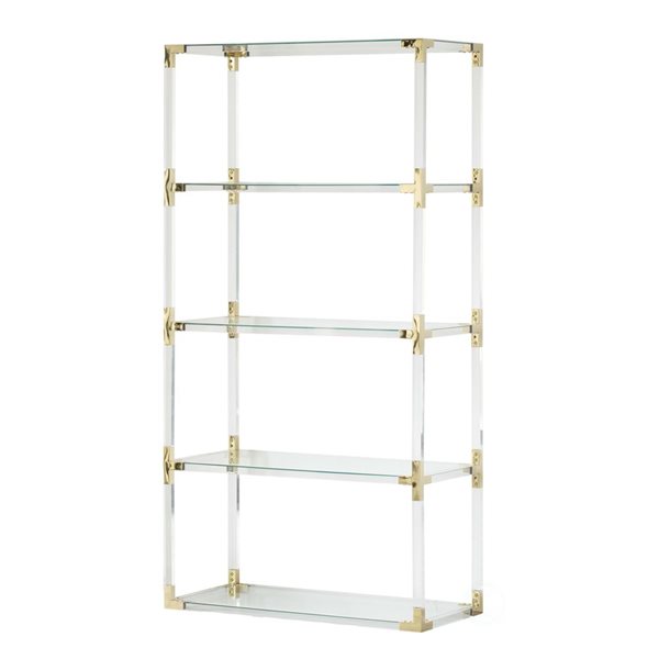 Fabulaxe Acrylic Gold Metal Modern 4-Tier Bookcase with Glass Shelves
