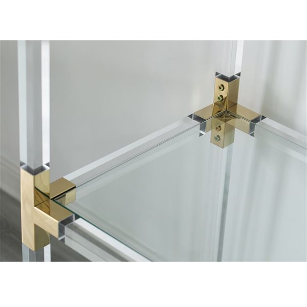 Fabulaxe Acrylic Gold Metal Modern 4-Tier Bookcase with Glass Shelves