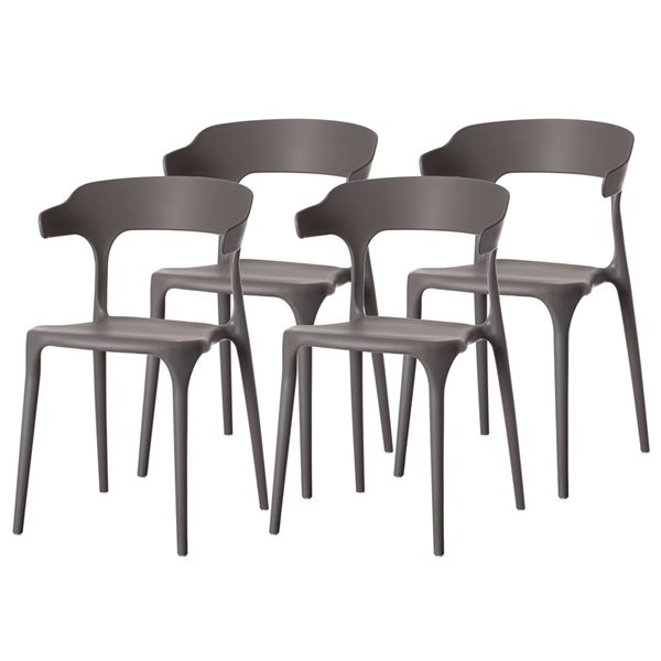 Fabulaxe Set of 4 Modern Gray Plastic Outdoor Dining Chair with Open U Shaped Back